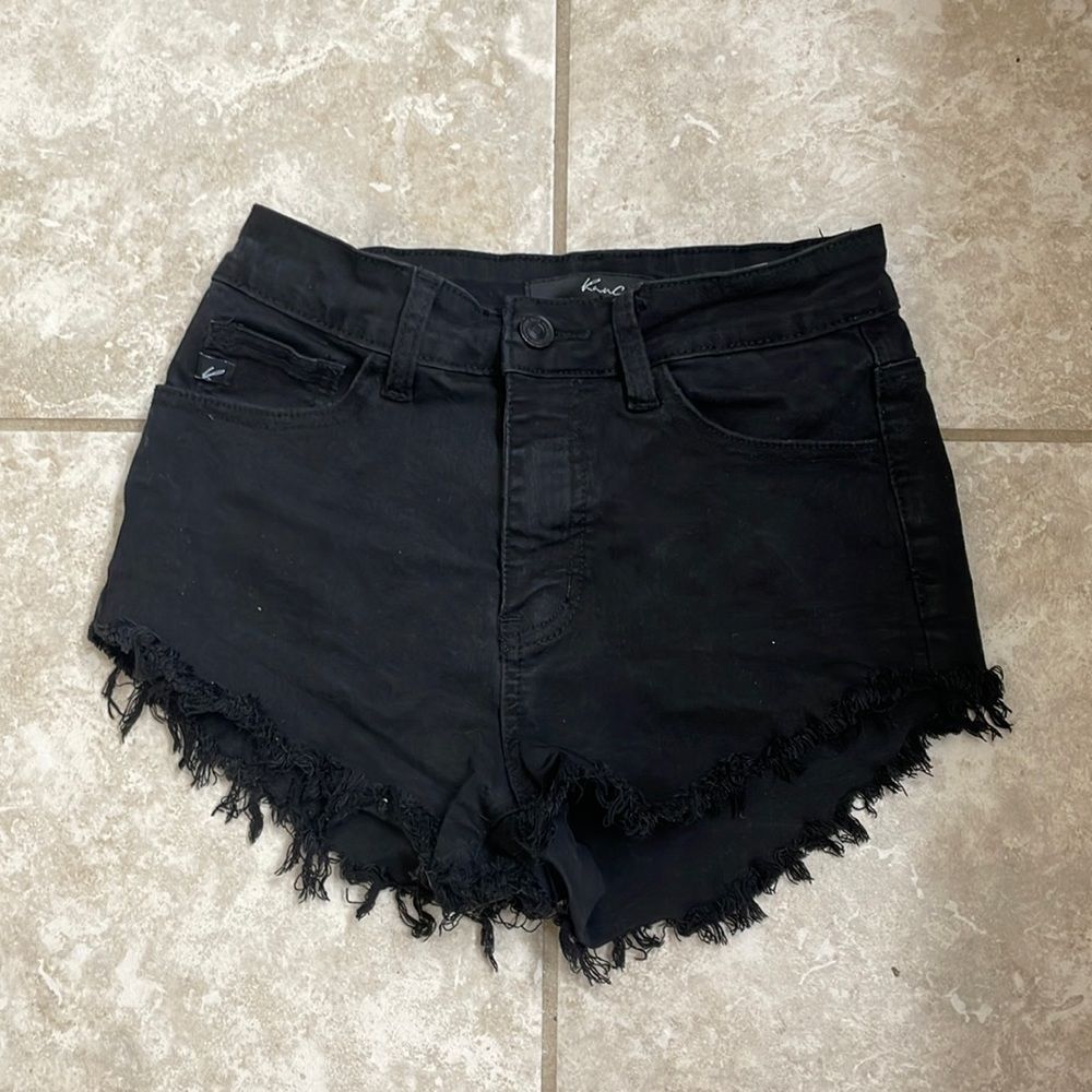 KanCan Black High-Rise Frayed Hem Denim Shorts